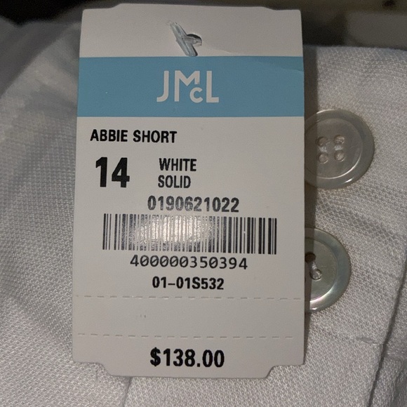 J. McGlaughlin White Linen Button-Front Shorts Tie and Side Pockets Sz 14  nwt - Picture 6 of 7